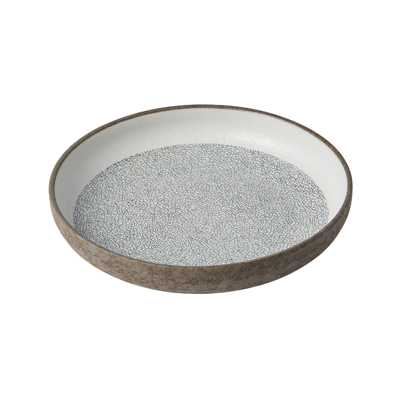 Crazed grey high rim plate 22cm