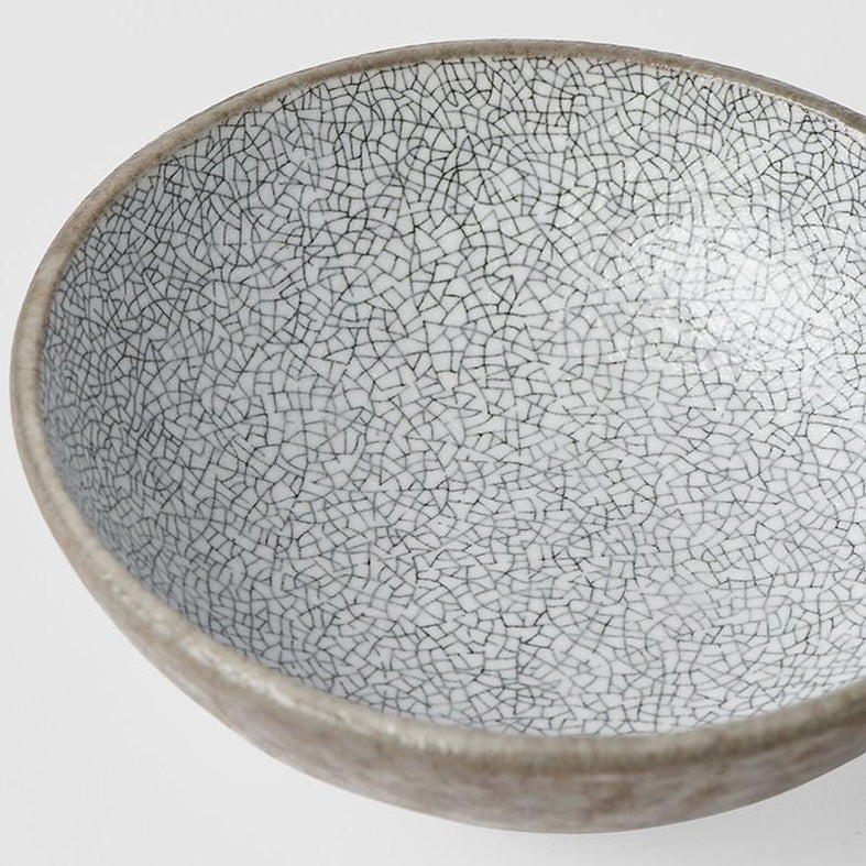 Crazed grey small shallow bowl 13cm