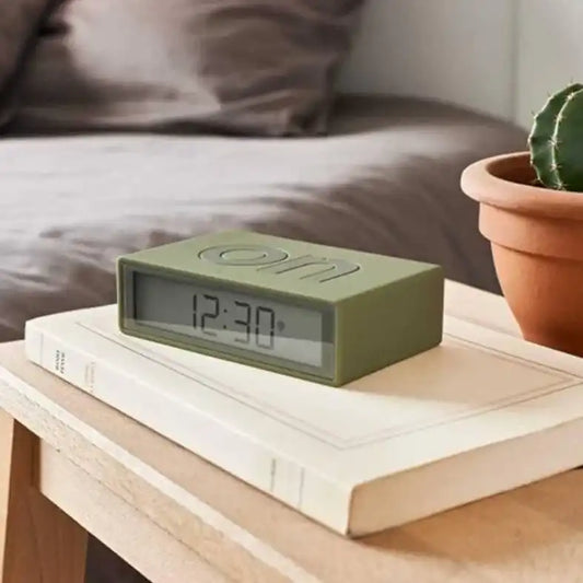 Lexon flip+ reversible alarm clock khaki
