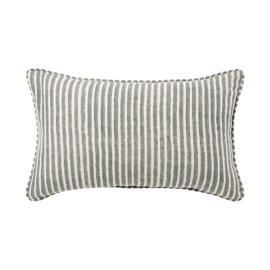 Gia block print linen cushion cover 30 x 50cm jade