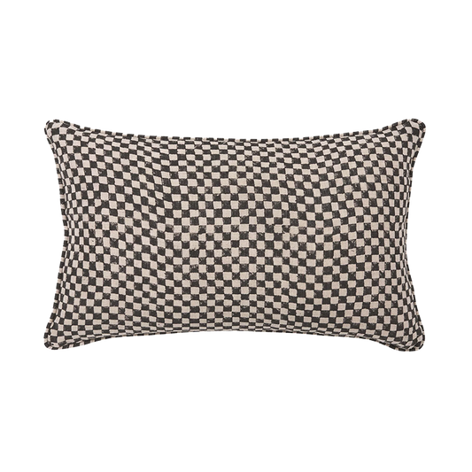 Gia block print linen cushion cover 30 x 50cm black