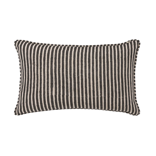 Gia block print linen cushion cover 30 x 50cm black