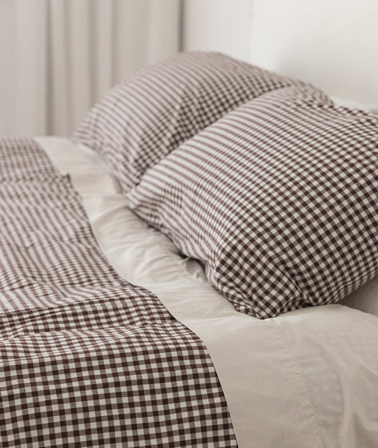 Gingham organic cotton pillowcase pair cocoa