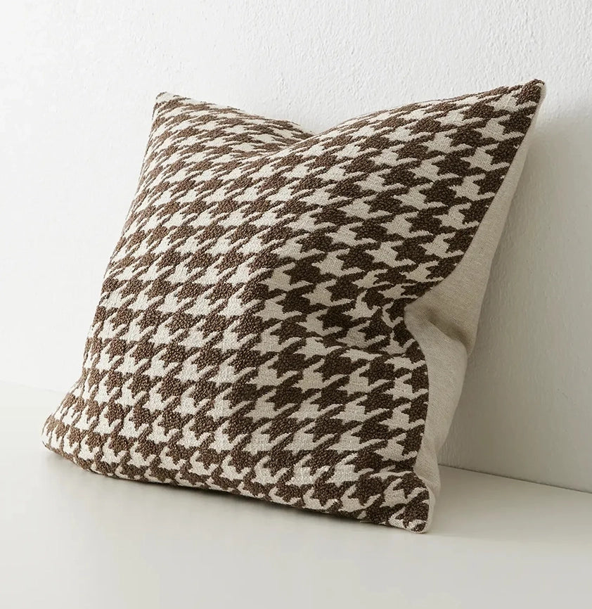 Boucle houndstooth cushion cover cocoa 50cm