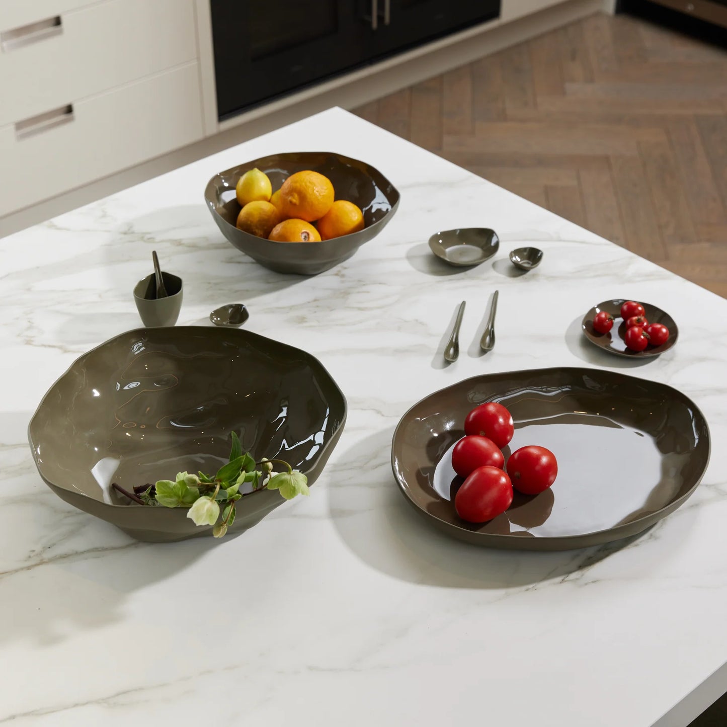 Ceramic organic shaped platter olive 38cm