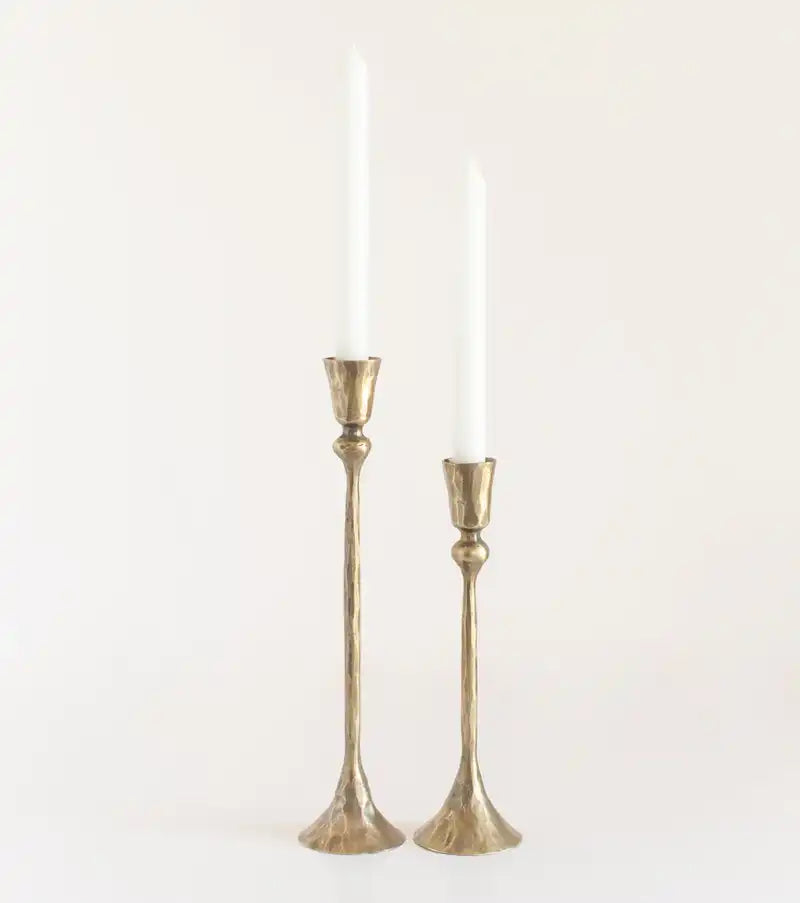 Hand forged iron candle holder brass finish 24cm