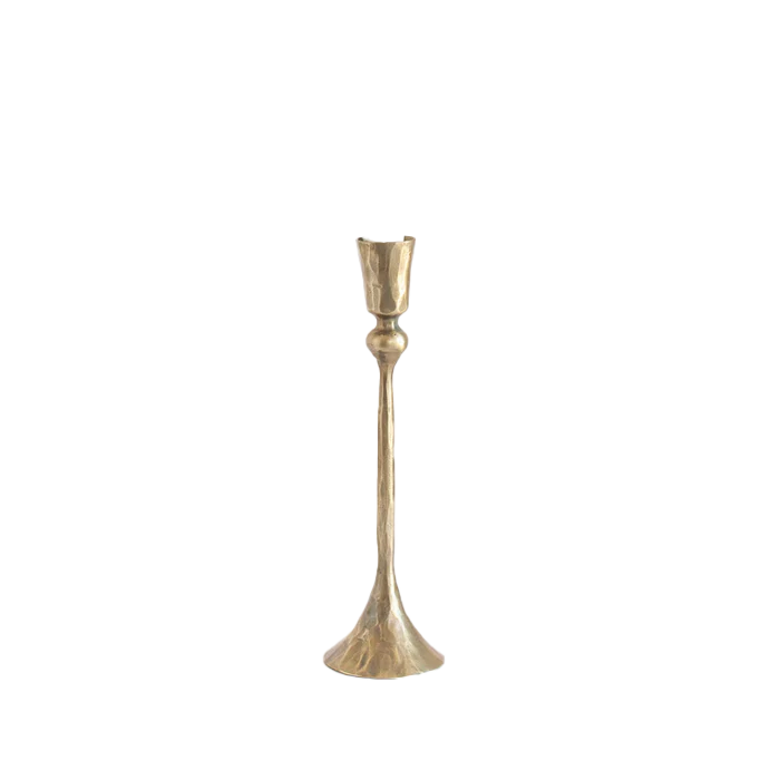 Hand forged iron candle holder brass finish 24cm