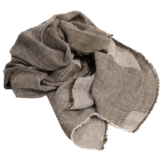 Kozo linen jacquard weave throw 140 x 200cm khaki