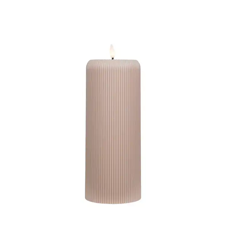 LED ribbed pillar candle taupe 25cm