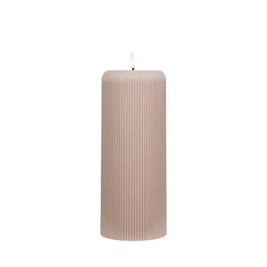 LED ribbed pillar candle taupe 25cm