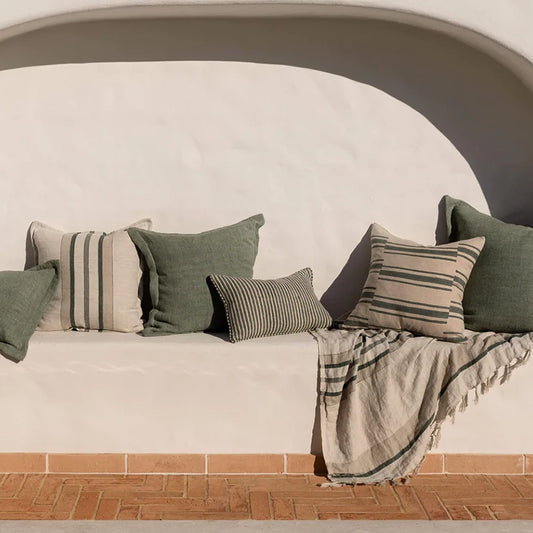 Lagos block print linen cushion cover 50cm jade