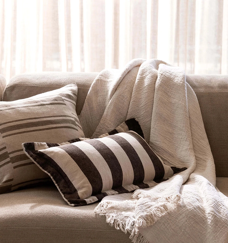 Lagos block print linen cushion cover 50cm mocha