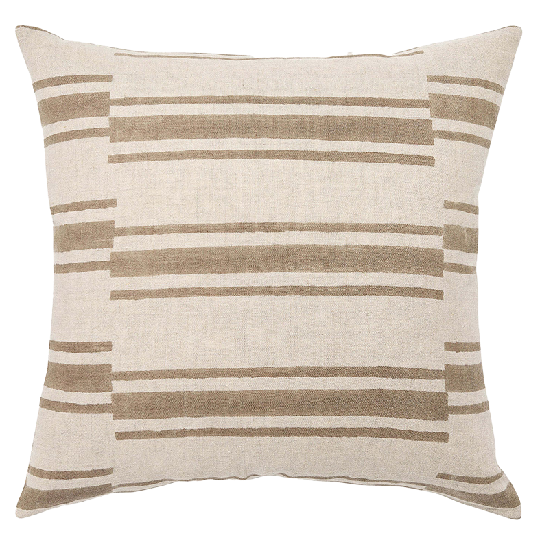 Lagos block print linen cushion cover 50cm mocha