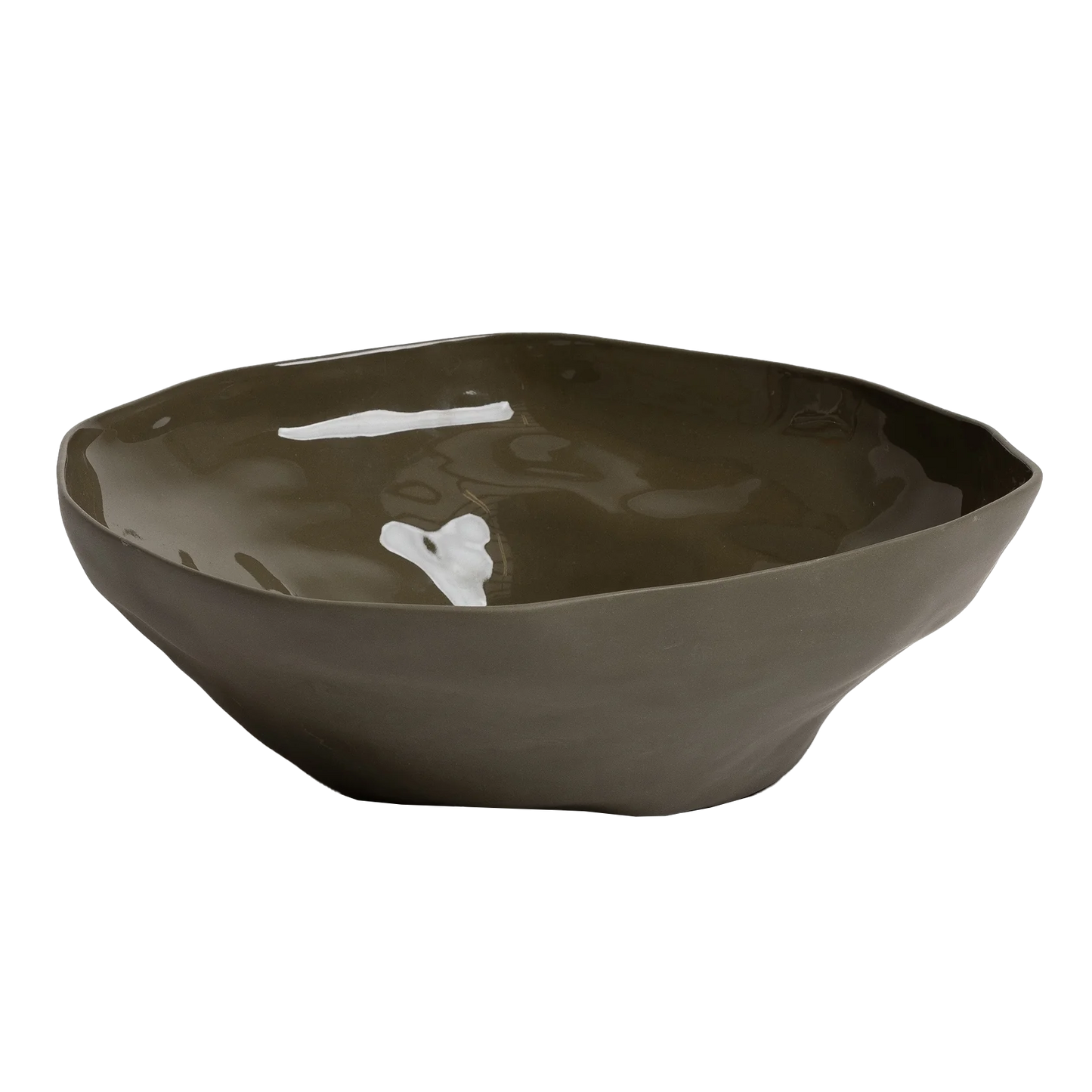 Large ceramic organic shaped bowl olive 35cm