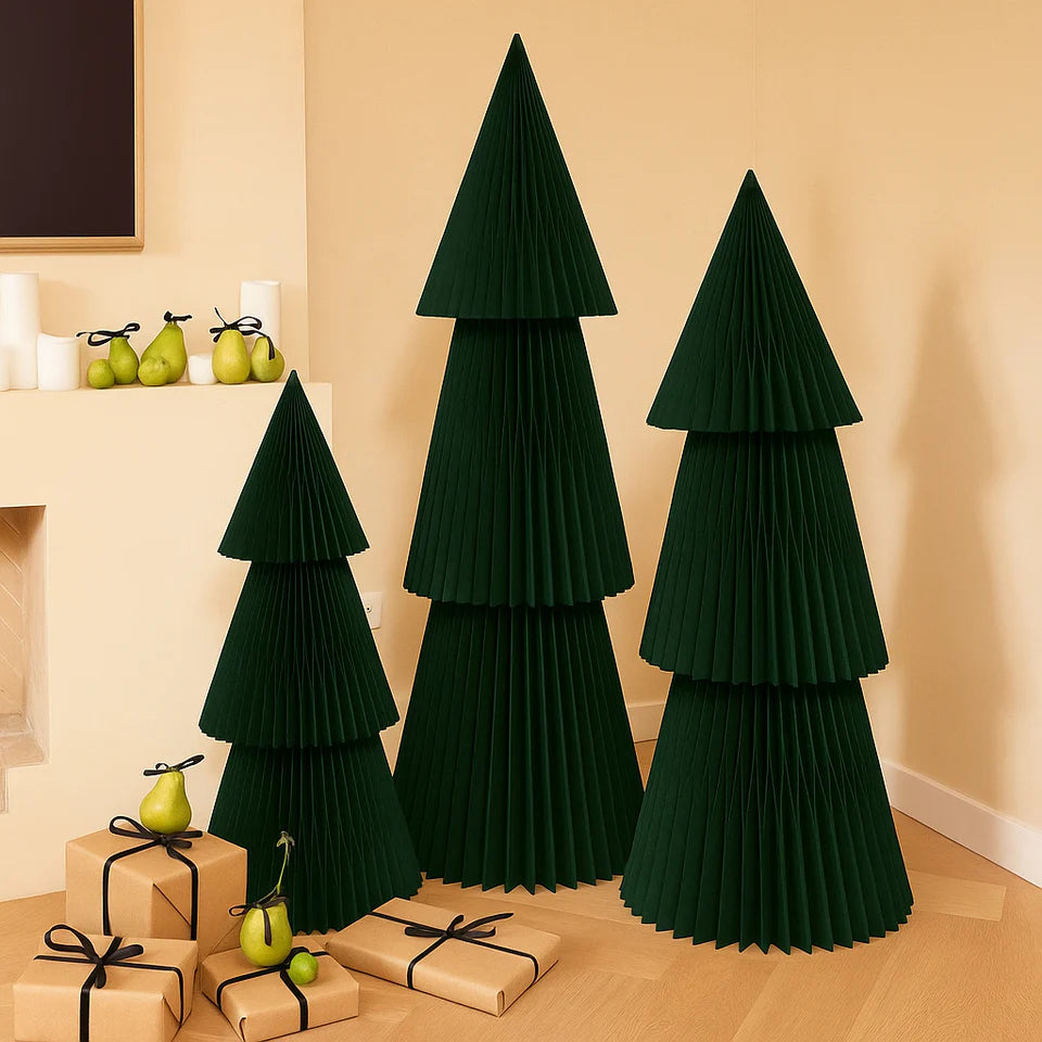 Large free standing paper Xmas tree forest green 90cm