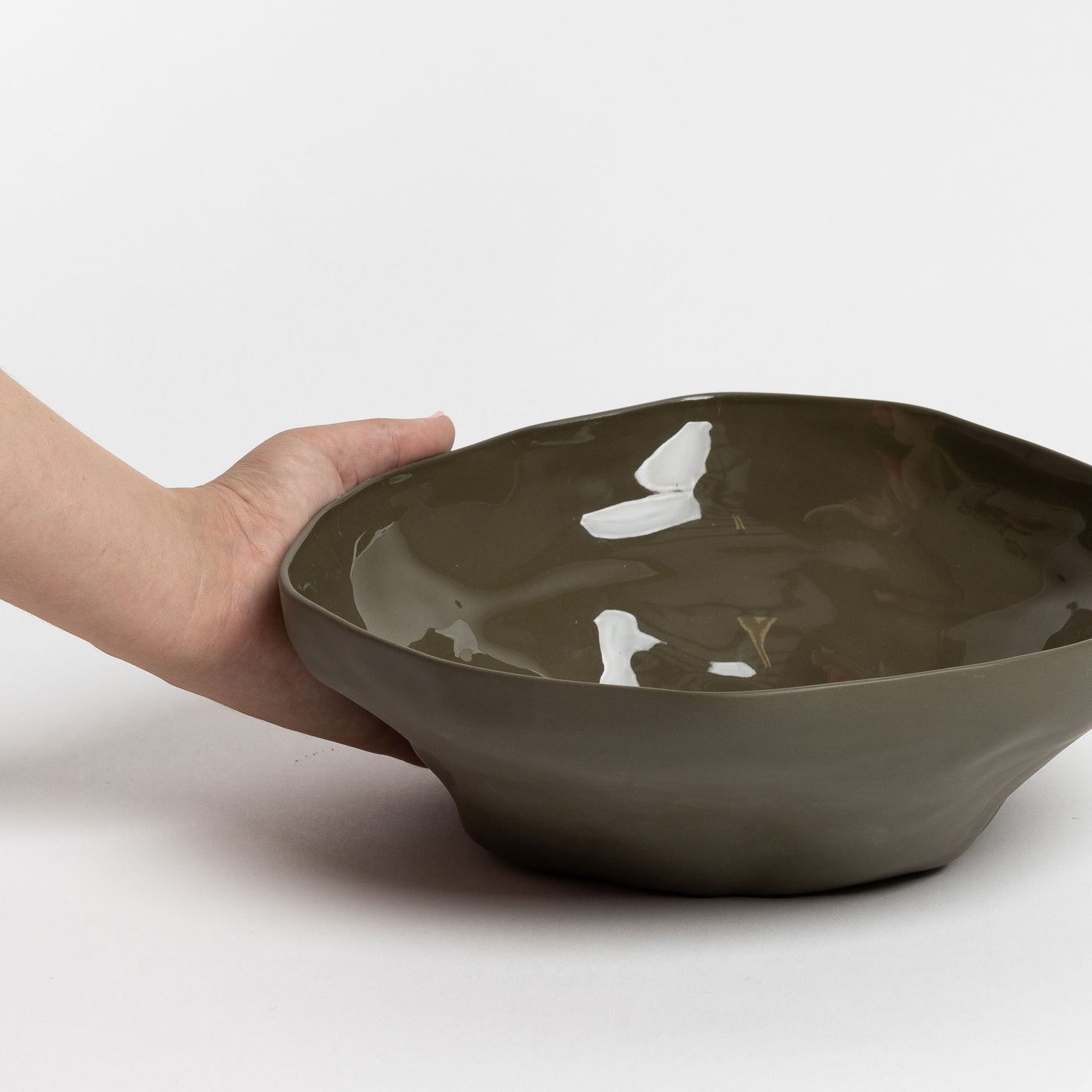 Large ceramic organic shaped bowl olive 35cm