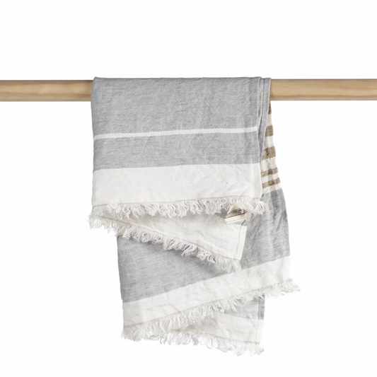 Belgian linen hand towel ash stripe