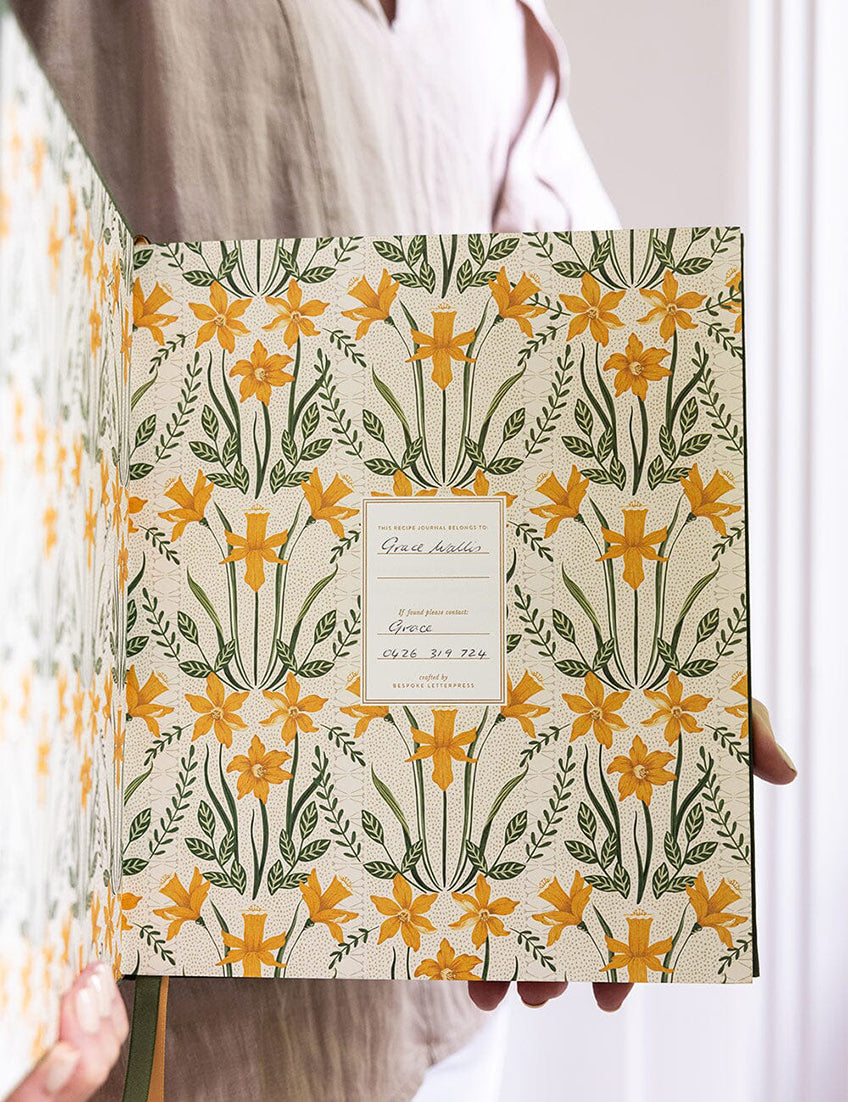 Linen bound recipe book journal basil green