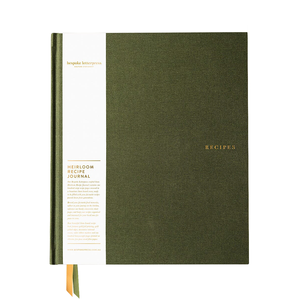 Linen bound recipe book journal basil green