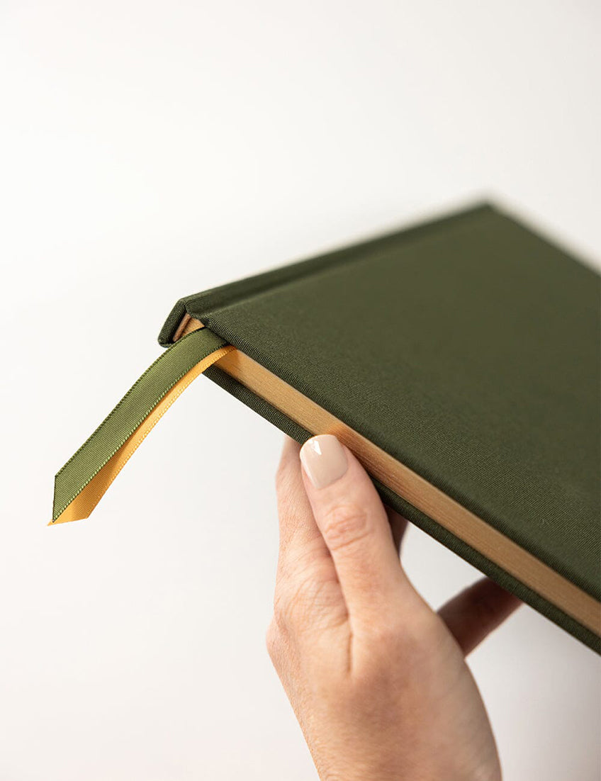 Linen bound recipe book journal basil green