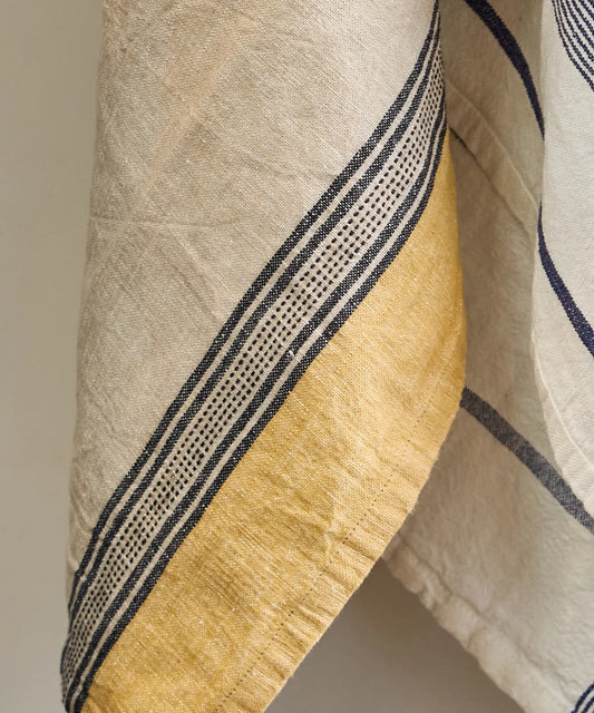 Striped linen tea towel mustard stripe