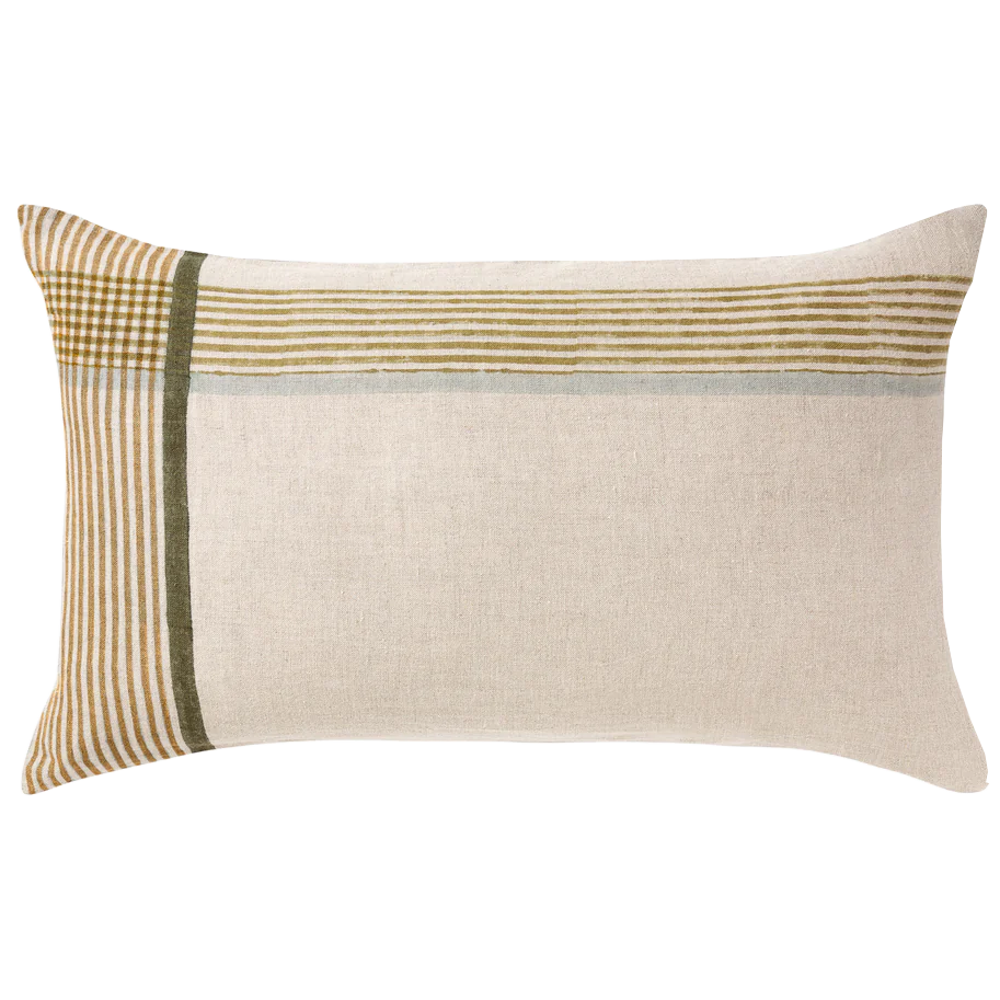 Lucas block print linen cushion cover 40 x 65cm
