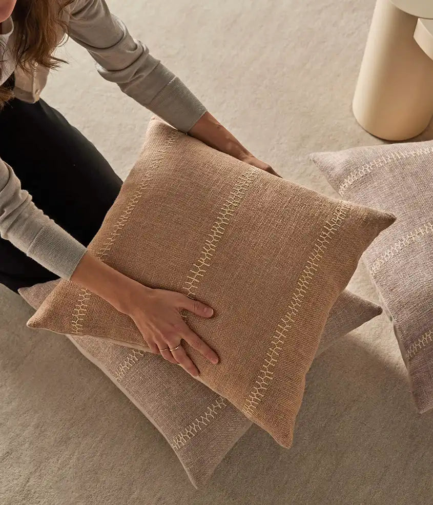 Maddalena embroidered cushion cover 40 x 60cm biscotti