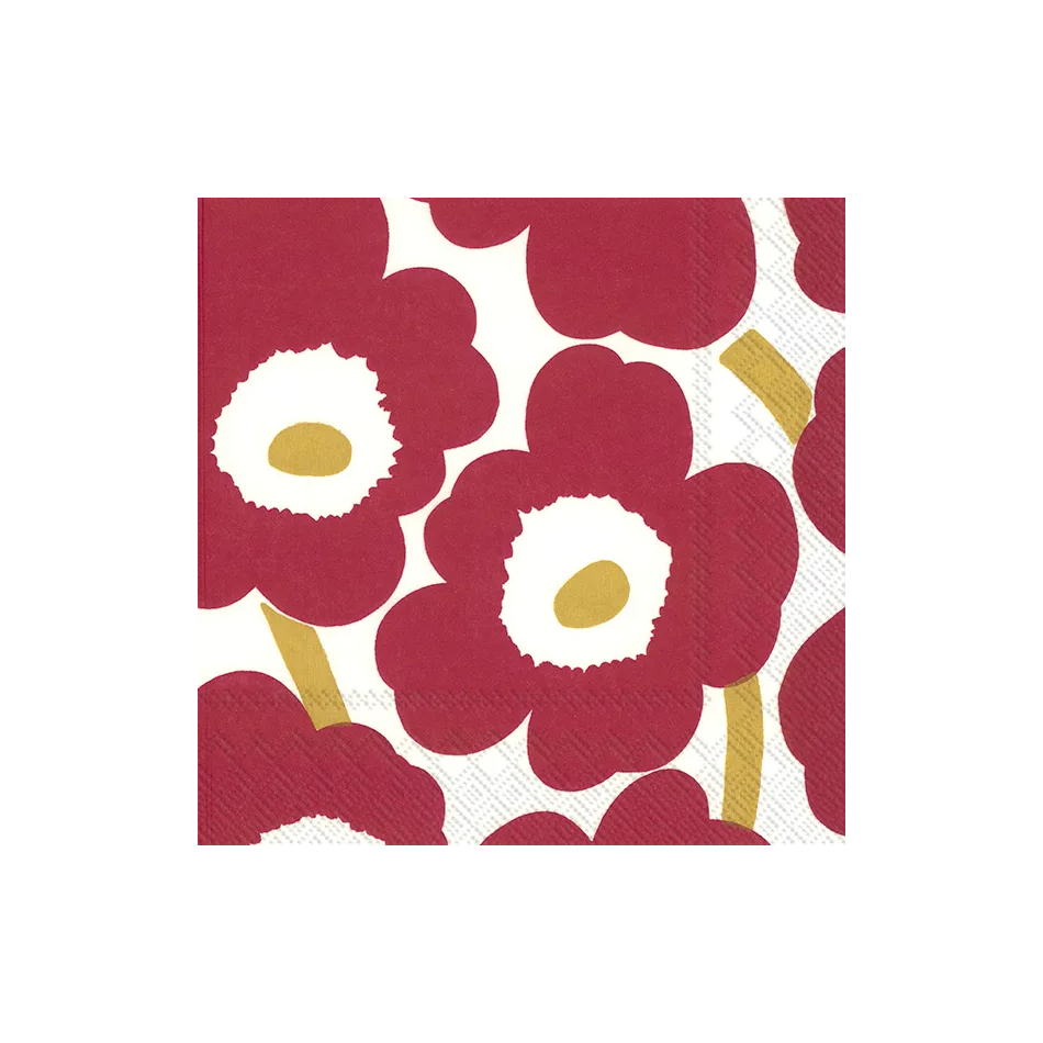 Marimekko unikko cocktail napkins set of 20 dark red gold