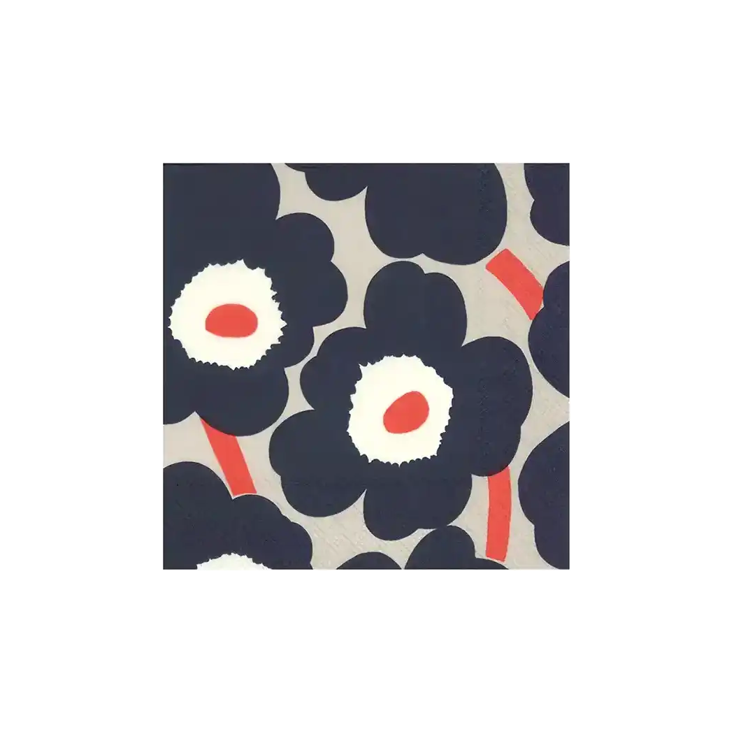 Marimekko unikko cocktail paper napkins set of 20 navy/red