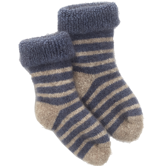 NZ made mini possum merino wool socks blue stripe