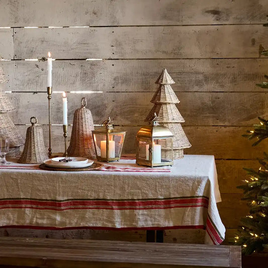 Natural heavy linen tablecloth with red selvedge 250cm