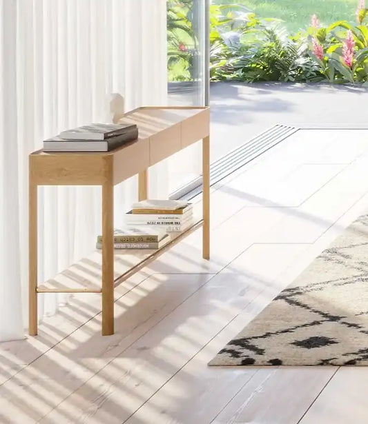 Neil oak console with marble shelf 120cm natural