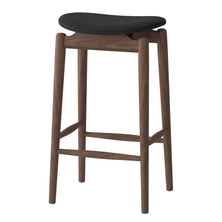 Nord ash wood walnut bar stool with black leather seat 67cm