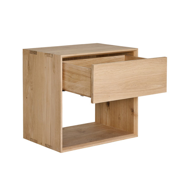 Wide oak Nordic bedside cabinet