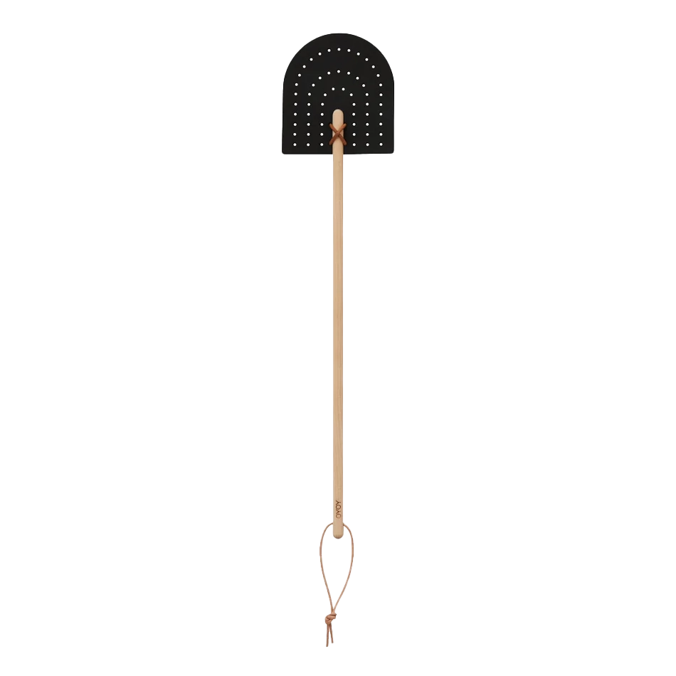 Silicone fly swat with wood handle black