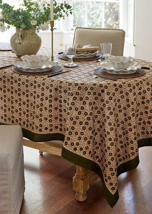 Odelle block print cotton tablecloth 320cm long