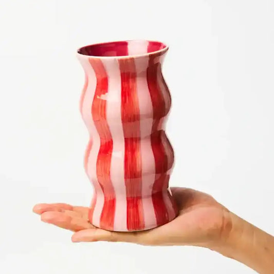 Palma stripe vase red & pink 16cm