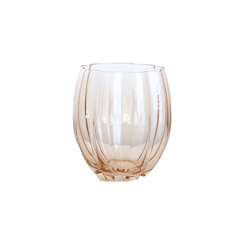Scalloped glass tumbler light amber