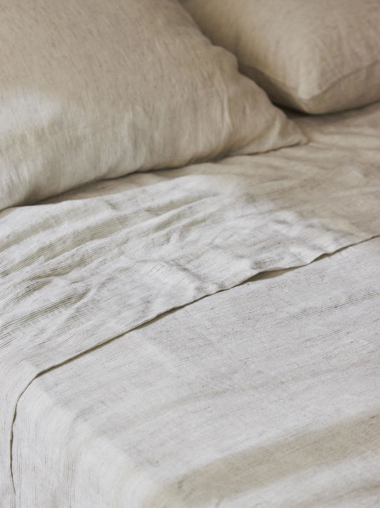 Pinstripe linen flat sheet pepper & chalk