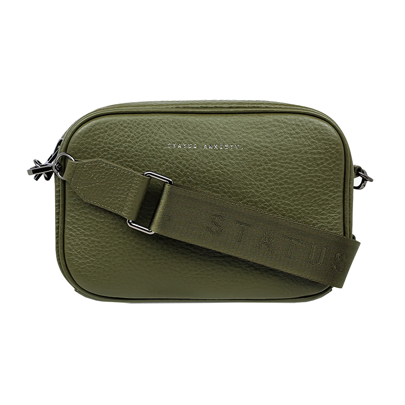 Plunder leather shoulder bag wide strap khaki