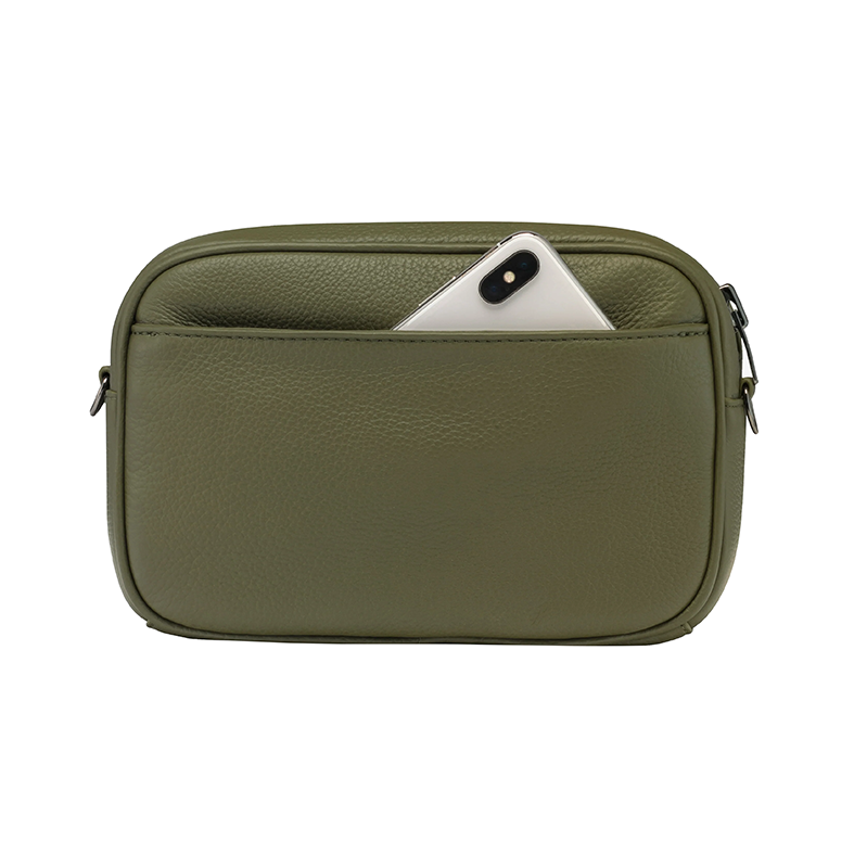 Plunder leather shoulder bag wide strap khaki
