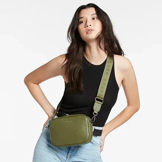 Plunder leather shoulder bag wide strap khaki