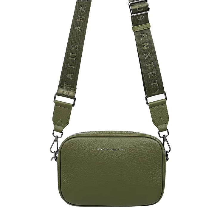 Plunder leather shoulder bag wide strap khaki