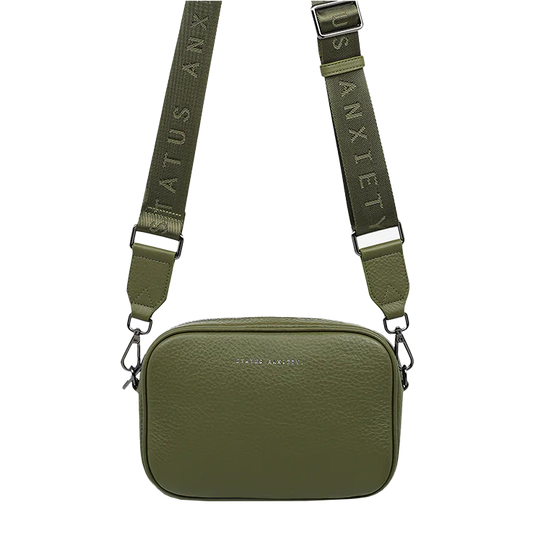 Plunder leather shoulder bag wide strap khaki