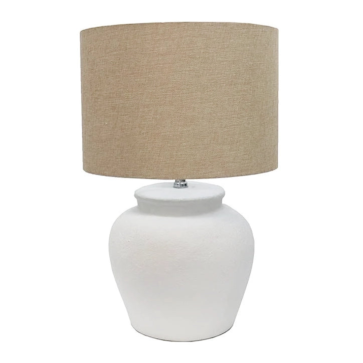 Preston white table lamp with natural shade