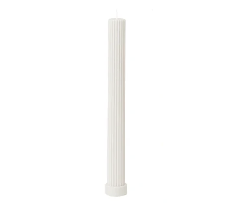 Ridged column candle with base off-white