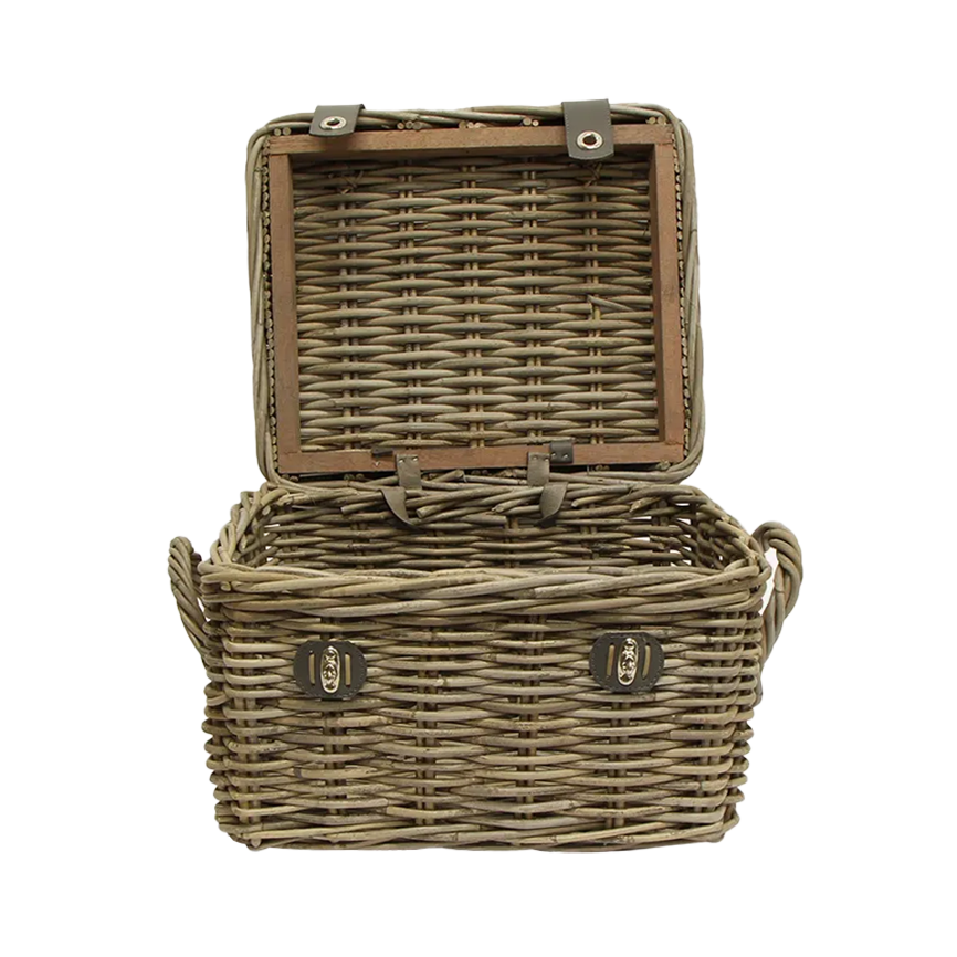 Rattan hamper picnic basket with lid 37cm