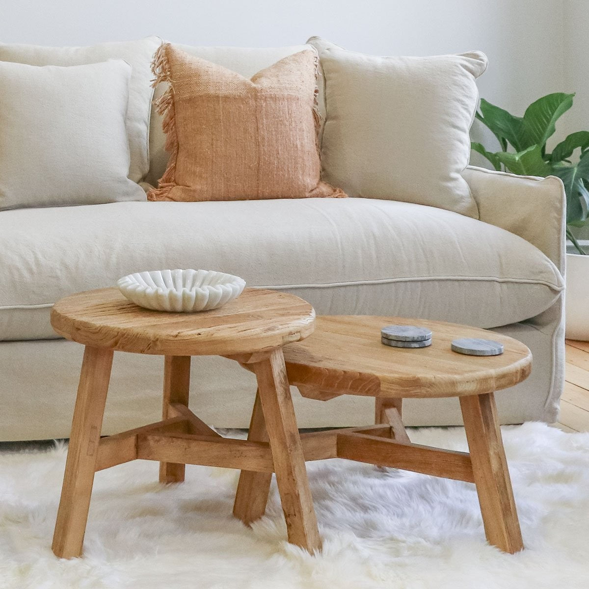 Reclaimed elm wood round side table 52cm