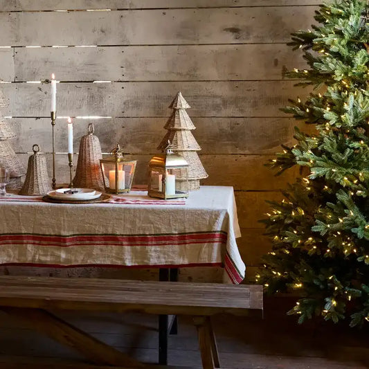 Selvedge stripe linen table runner red 180cm