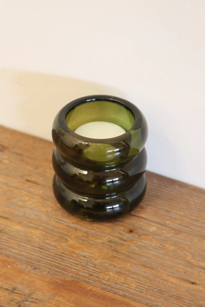 Reversible two-way glass candleholder green